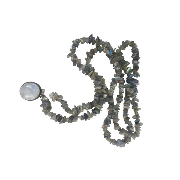 Handcrafted Labradorite Chip Necklace With Moonstone Pendant - Picture 4 of 12